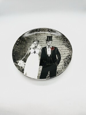 Fun Bones Halloween Skeleton Wedding Couple Dinner Plates Set of 4