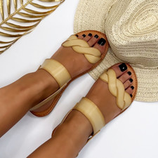 Womens Strappy Flat Holidays Summer Sandals Comfy Holiday Beige size 4