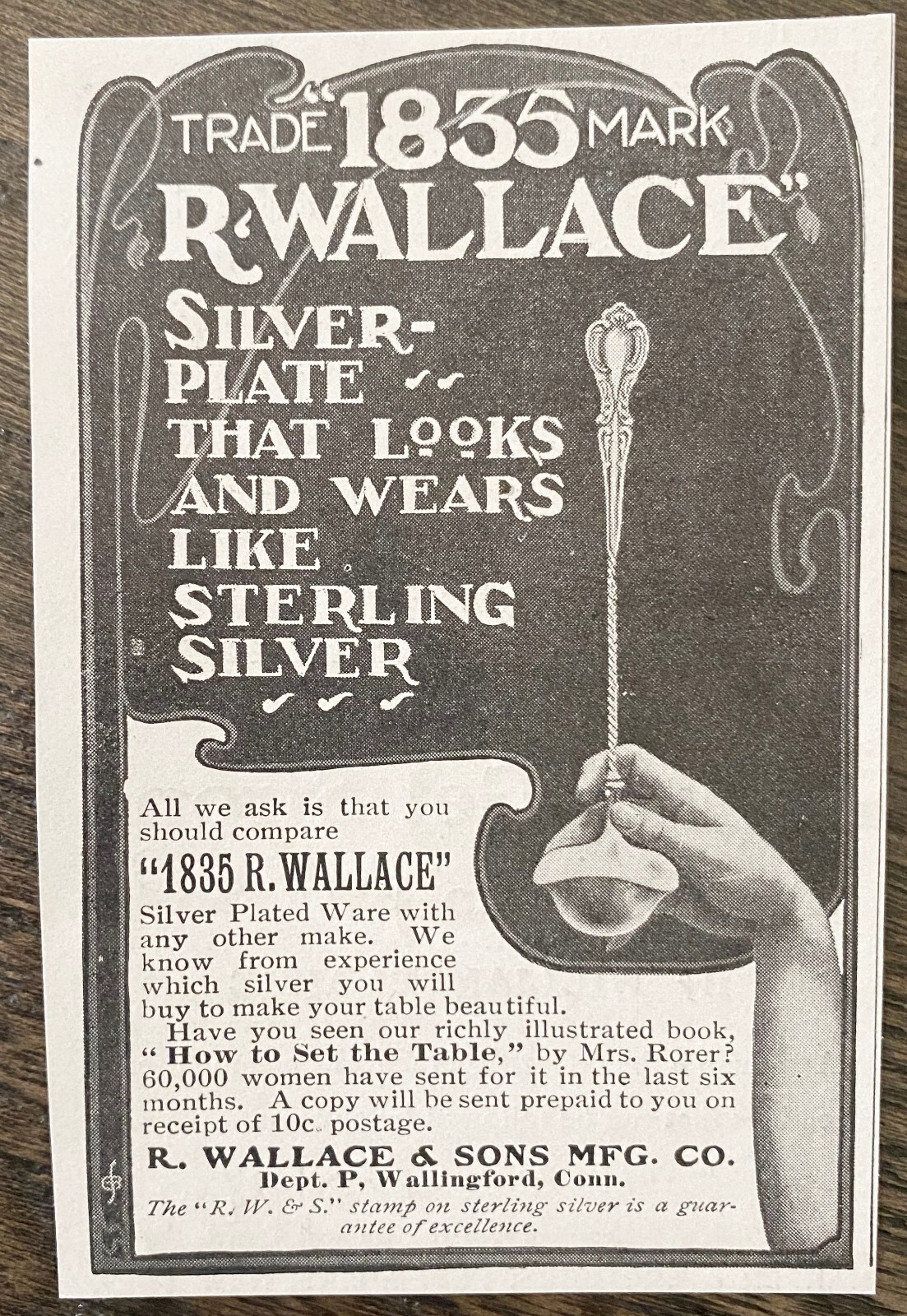 1903 Print Ad 1835 R.WALLACE&SONS Mfg.Co. Silver Plate Looks&Wears Like Sterling