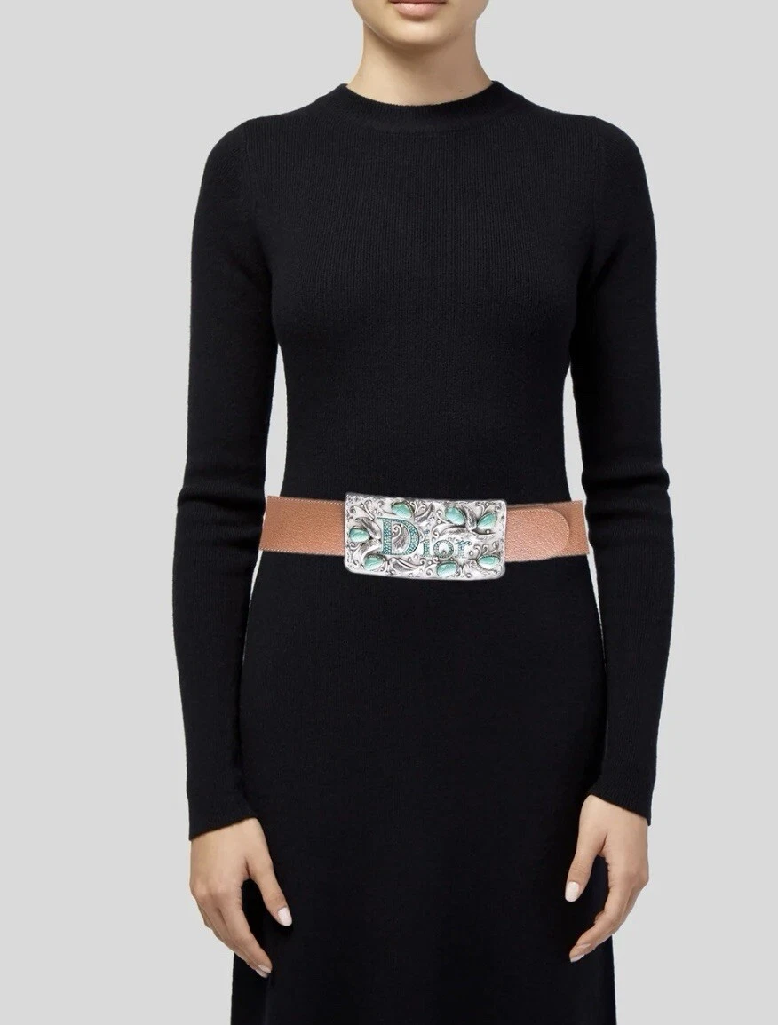 Christian Dior Turquoise Oversized Tan Belt M/L