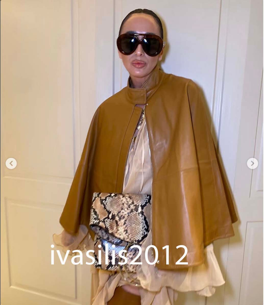 ZARA NEW WOMAN BNWT SS25 LEATHER ZIP CAPE CAMEL XS-S,M-L