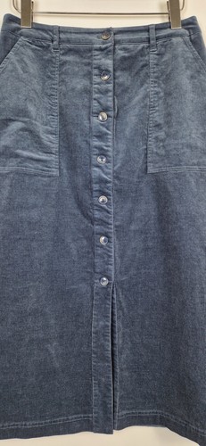 SEASALT DUALITY MIDI SKIRT UK 12 BLUE NEEDLECORD CORDUROY BUTTONS THROUGH FRONT - Picture 6 of 12
