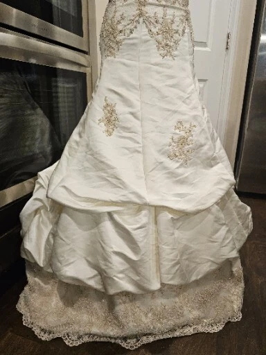 Vestido de novia vintage Oleg Cassini champán encaje con cuentas sin tirantes 2 estilos C2239 Foto 4 de 4