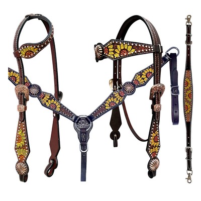 BE Bar H Equine Genuine Western American Leather Horse Premium Headstall &