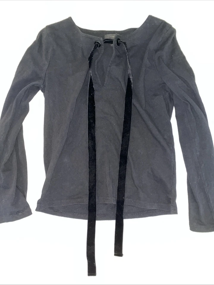 Camiseta clásica para mujer J.Crew negra de manga larga XS con detalle de lazo de terciopelo” Foto 4 de 4