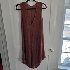 Free People Beach Stretch Knit V-Neck Midi Dress Swim Coverup Rust Color Size XS