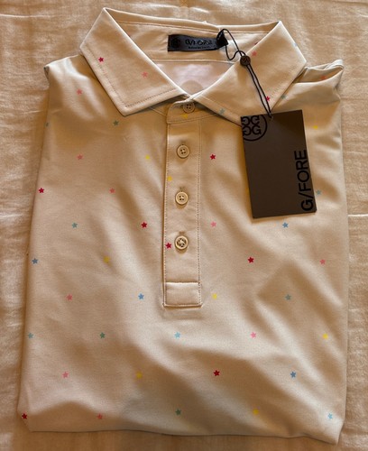 NWT G/Fore G4 Golf Shirt Polo Mens Small Stars Print Stone Beige Short ...