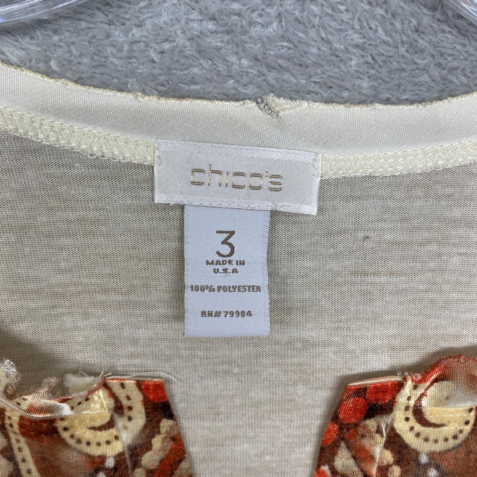 Chicos Top Womens XL Embellished Paisley Print Yellow Orange Pullover Size 3