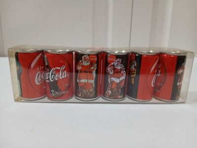 Vtg Set Of 6 Coca-Cola Coke Santa Mini 2'' Cans  Made In Italy NIP