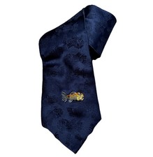 J. Garcia Collector s Edition Silk Tie Navy Fish Motif Jacquard