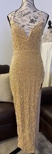 Gold Sequin Dress W/Side Split Tie Back Sz. Med NWT Formal