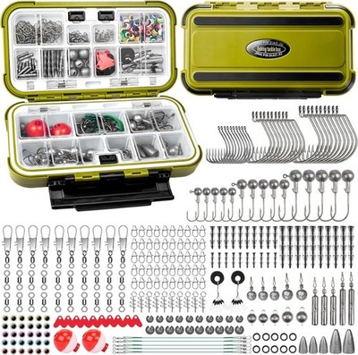 Fishing Tackle Box Kit w/ Hooks Sinkers Swivels Lures Beginner Set - 255pcs
