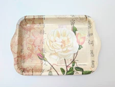 White Rose w/ Buds Paula Scaletta Melamine Small Trinket Snack Tray Made Italy