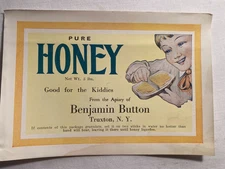 1922 Pure Honey from the Apiary Benjamin Button Truxton NY 5 pound Honey label