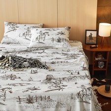 Western Bed Sheets, 4-Piece Sheet Set, Rustic Ranch Life with Cowboy Southwes...