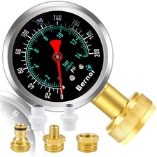 Bernoi Liquid Filled Water Pressure Gauge Kit with 5 Parts 0-200 Psi Standard...