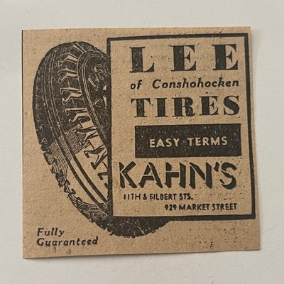 Kahn's Lee Of Conshohocken Tires Easy Terms 1934 Philadelphia Clipping SAI5-S12