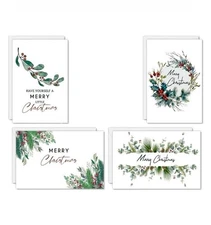 AnyDesign 32 Pack Blank Christmas Cards 4 Designs w/ Envelopes & Stickers NWT
