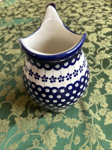 Boleslawiec Polish Pottery Flowering Peacock Pitcher 8.25" H Blue Flowers ~ NWT! - Picture 6 of 17