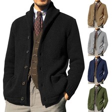 Men's Sweater Coat Cotton Chunky Knitted Loose Casual Warm Outwear Cardigan