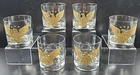 6 Anchor Hocking Gold Eagle Stars Old Fashioned Set Vintage Embossed Barware Lot