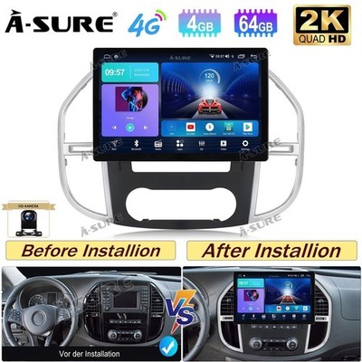 13'' 4+64G Android 14 Autoradio Carplay Kam Für Mercedes Benz Vito W447 2014-2023
