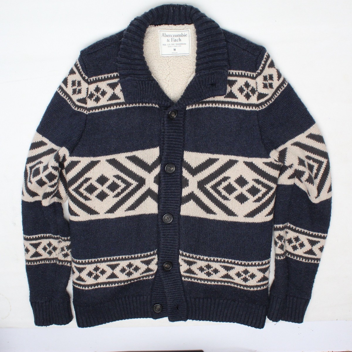 Abercrombie Fitch Moose Head Sherpa Lined Sweater Mens M Blue