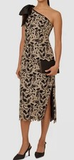 Adrianna Papell Women's Black Metallic-Leaf Lace Sheath Dress Size 2