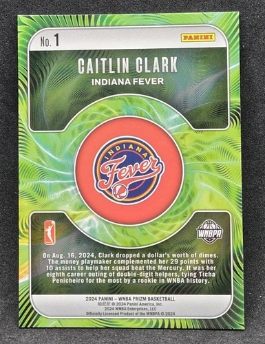 2024 Panini Prizm WNBA - Fractal Caitlin Clark #1 Basketball Rookie Card RC - Picture 2 of 2