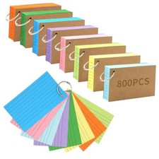 PCS Index Cards 3x5 Inches Colored Flash Cards with Ring, Punched Lined 800