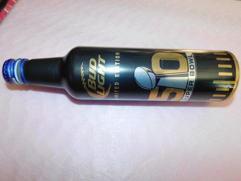 SUPER BOWL 50th BUD LIGHT  Limited Edition aluminum beer bottle Feb. 7, 2016