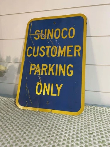 Vintage 1980s Sunoco Customer Parking Sign, 18x12 Inches