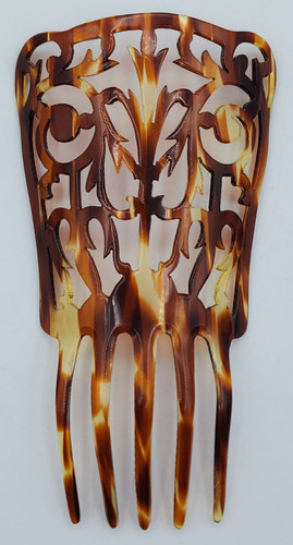 Celluloid Hair Comb Lace Fan Design Tortoiseshell Peineta READ BLUE