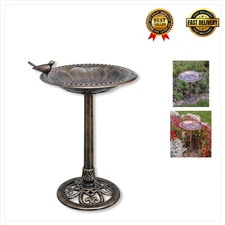 30-Inch Antiqued Bronze Bird Bath with Decorative Attachment - Outdoor Essential