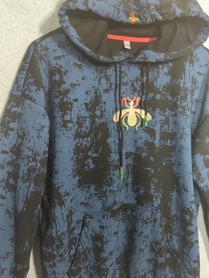 Urban Streetwear Hoodie Sweatshirt Men M Embroidered Bee Wasp Blue Black