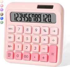 Desk Calculator 12 Digit, Pink Desktop Dual Power with Large LCD Display