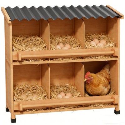 Chicken Nesting Box,6 Holes Wooden Nesting Boxes for Egg Laying - with Perch