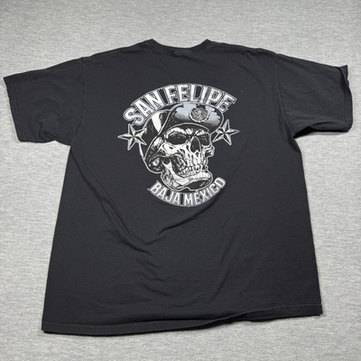 #ad Gildan T Shirt Mens L Black San Felipe Baja Mexico Skull Biker Graphic Souvenir $15.00