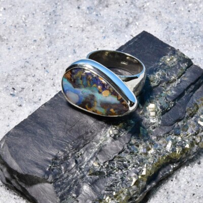 Boulder Opal Ring, 925er Silber, Edelsteinring (22571), Edelsteinschmuck