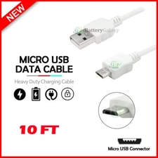 10ft Feet USB 2.0 A to Micro-USB B High Speed Cable M/M WHITE
