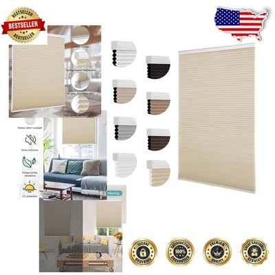 Child-Safe Cordless Beige Cellular Blinds - UV Filtering, Easy Install 24'' x 64''