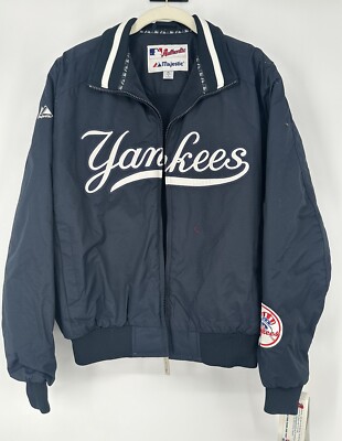 New VTG New York Yankees MLB Majestic Navy Blue Dugout Jacket