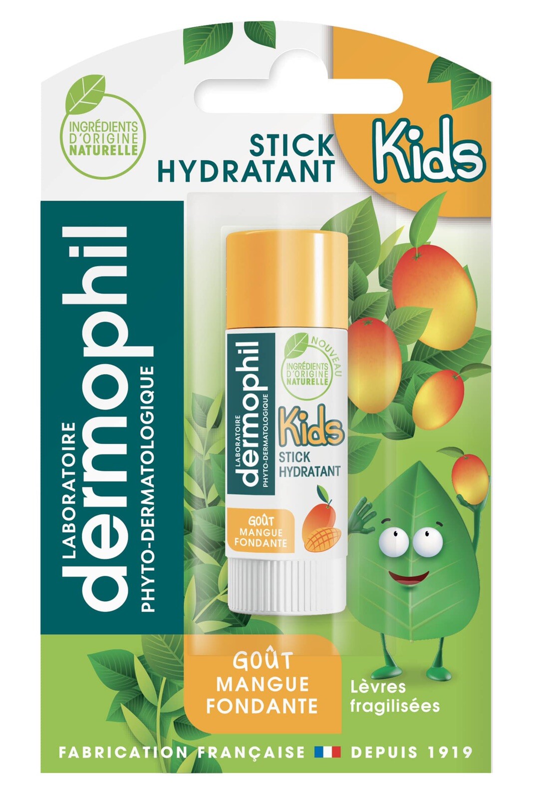 Baume à lèvres Dermophil Kids hydratant soin stick mangue lot de 2