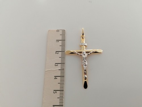 CIONDOLO CROCE Sacra CROCEFISSO CRISTO Pendente In ORO 18 Kt 750% Giallo Bianco - Foto 4 di 9