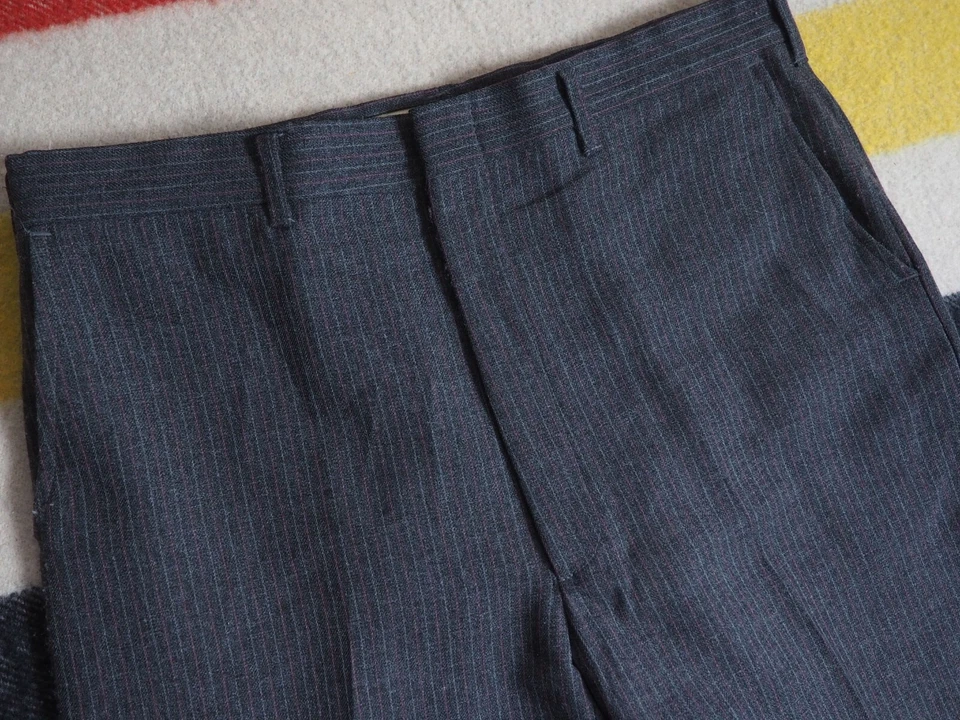 VTG 70s Haggar Magic Stretch Charcoal Gray Pinstripe 34x29 Poly Slacks Pants Men - Image 4 of 4