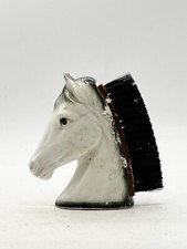 VINTAGE POTTERY HORSE HEAD EQUESTRIAN SHOE BOOT WELLY BRUSH WHITE