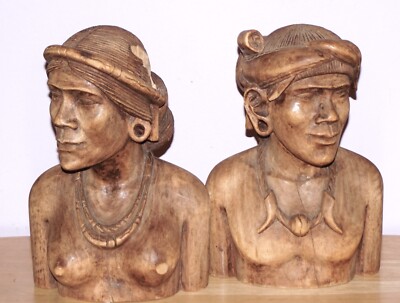 Couple Tribe Wooden Fine Hand Carved Male and Female Pair Tribal Busts