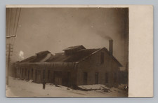 Postcard RPPC Dynamo Engine House Winter Man Outside AZO Antique Sepia Tone