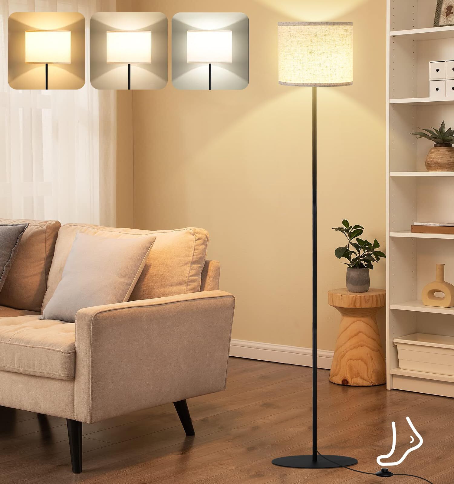Floor Lamp for Living Room, Standing Lamp with 3 Color Temperature LED Bulb, ...