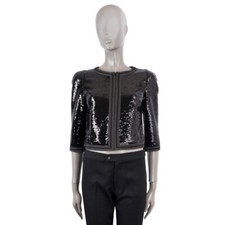 68643 auth CHANEL black 2013 13C VERSAILLES SEQUIN CROPPED Jacket 38 S